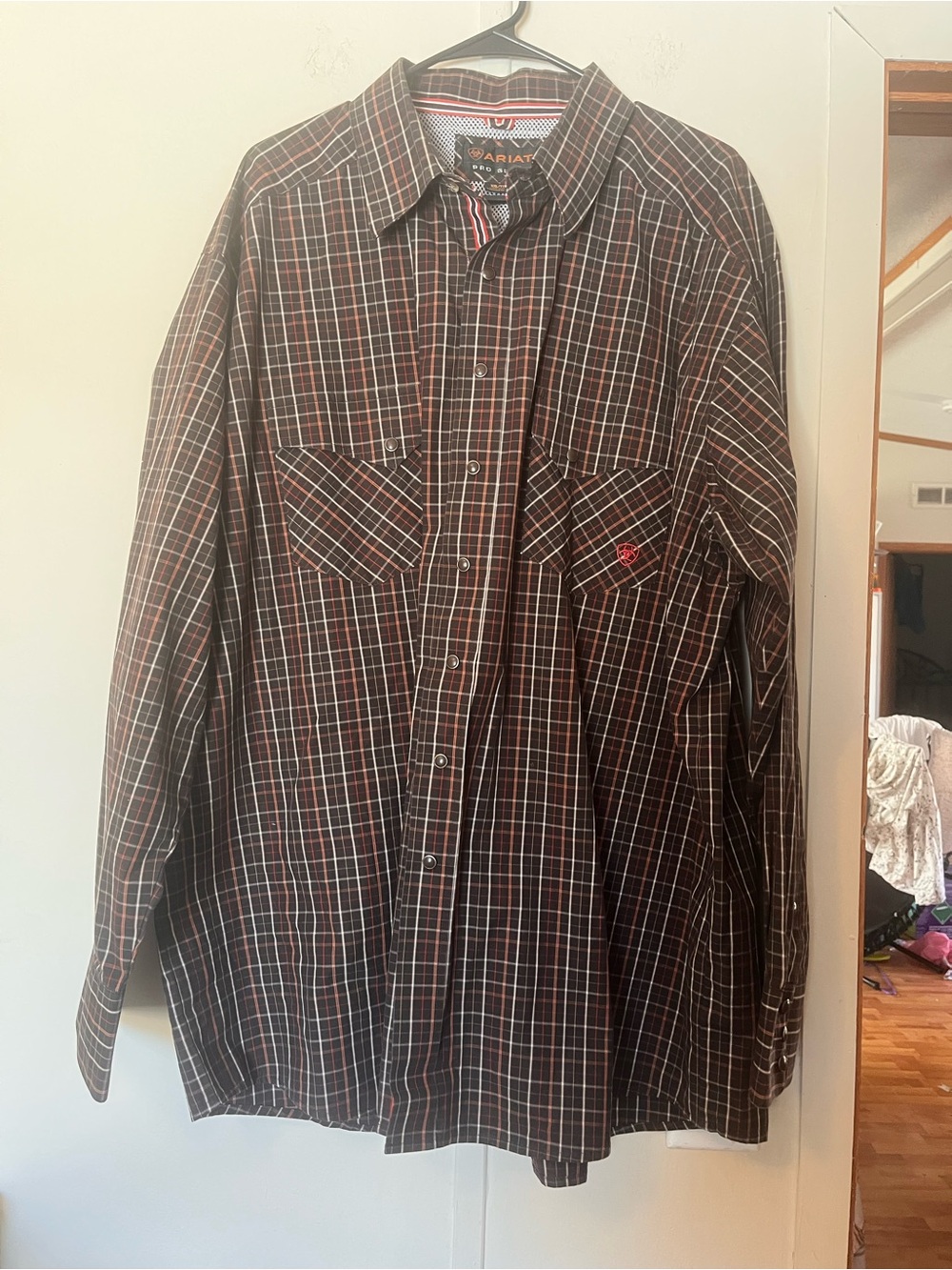 Ariat Men's Pro Series Brown and Red Plaid Button-Down Western Shirt Fall XXL